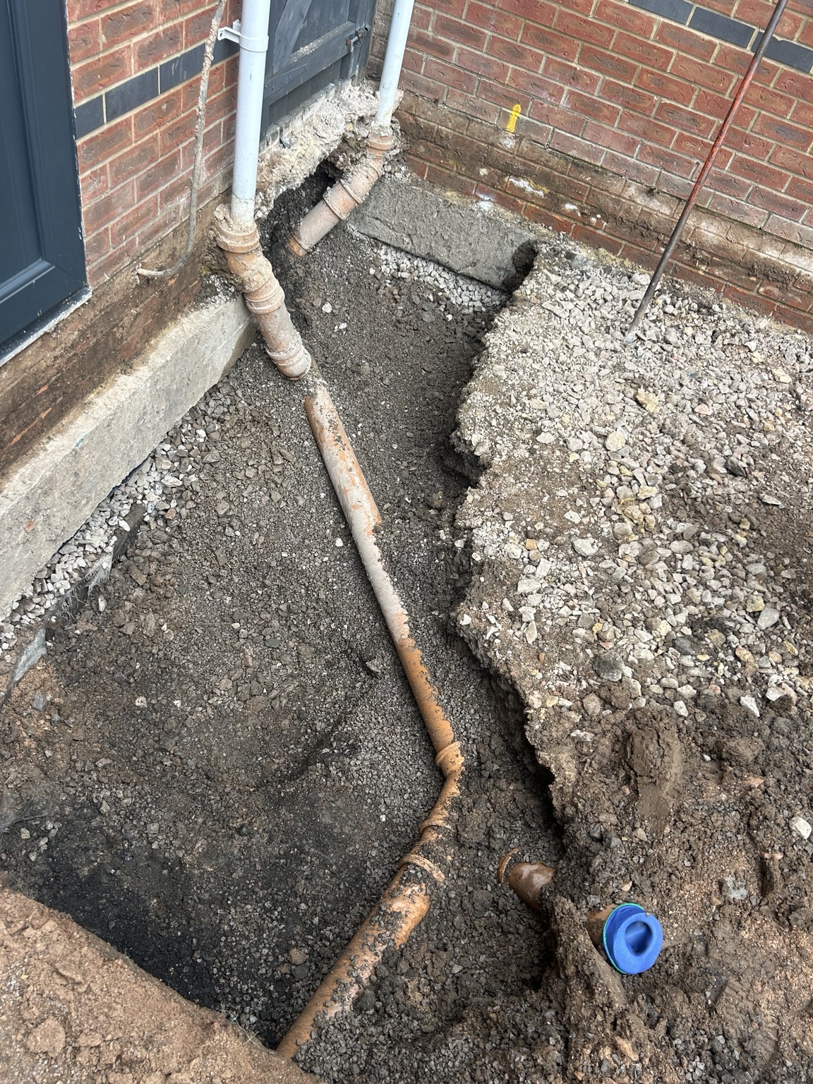 Drainage pipework exposed after CCTV survey